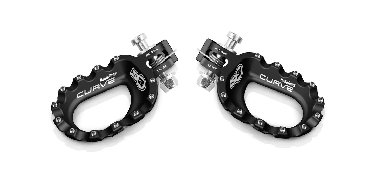 S3 HARDROCK ‘CURVE’ Aluminium Trials Footrests – BLACK