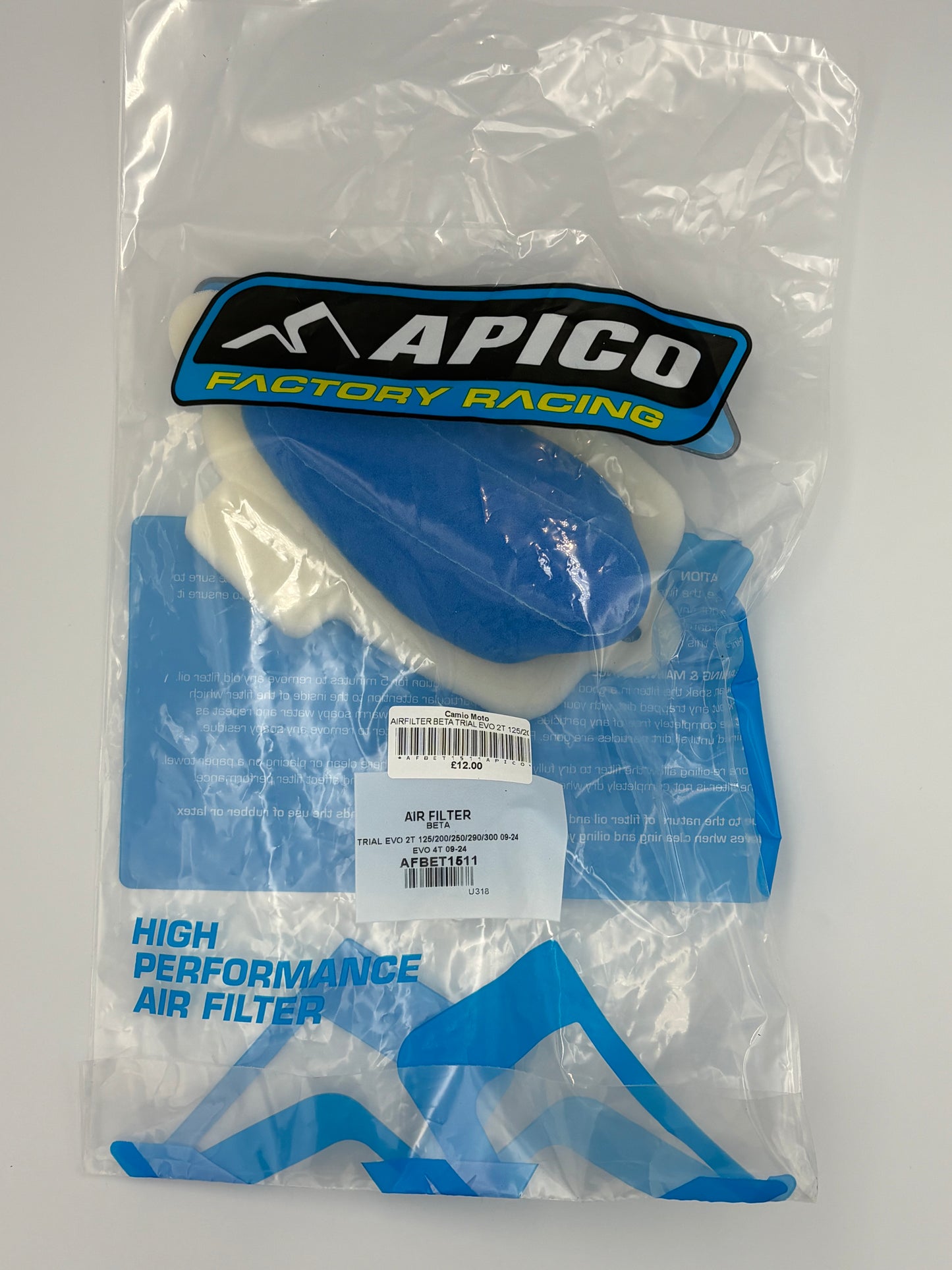 APICO AIRFILTER BETA TRIAL EVO 2T 125/200/250/290/300 09-24, EVO 4T 09-24