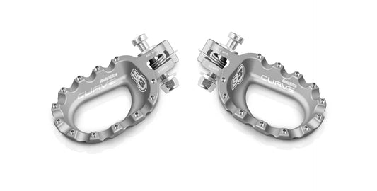 S3 HARDROCK ‘CURVE’ Aluminium Trials Footrests – SILVER